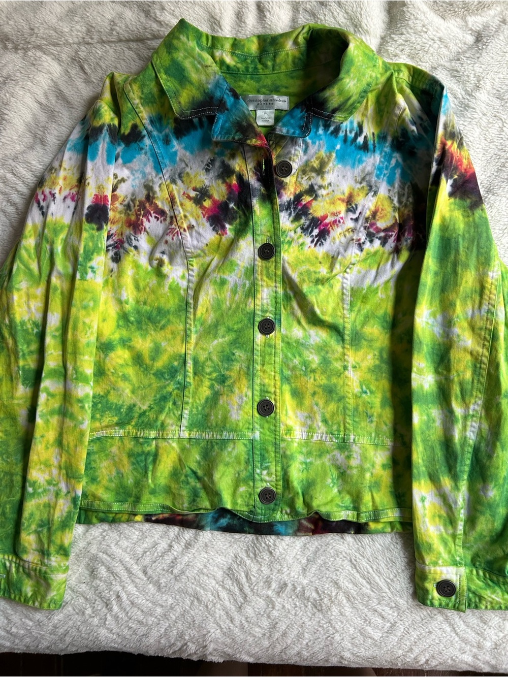 Tie-Dye Green Cotton Jacket - Women's Lightweight Button Front